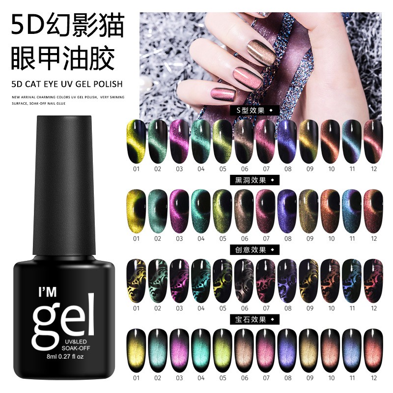 5D Gel Polish Magnetic Cat Eye I'm Gel UV / Kutek 5D Gel Polish Cat Eye LENGKAP tipe D