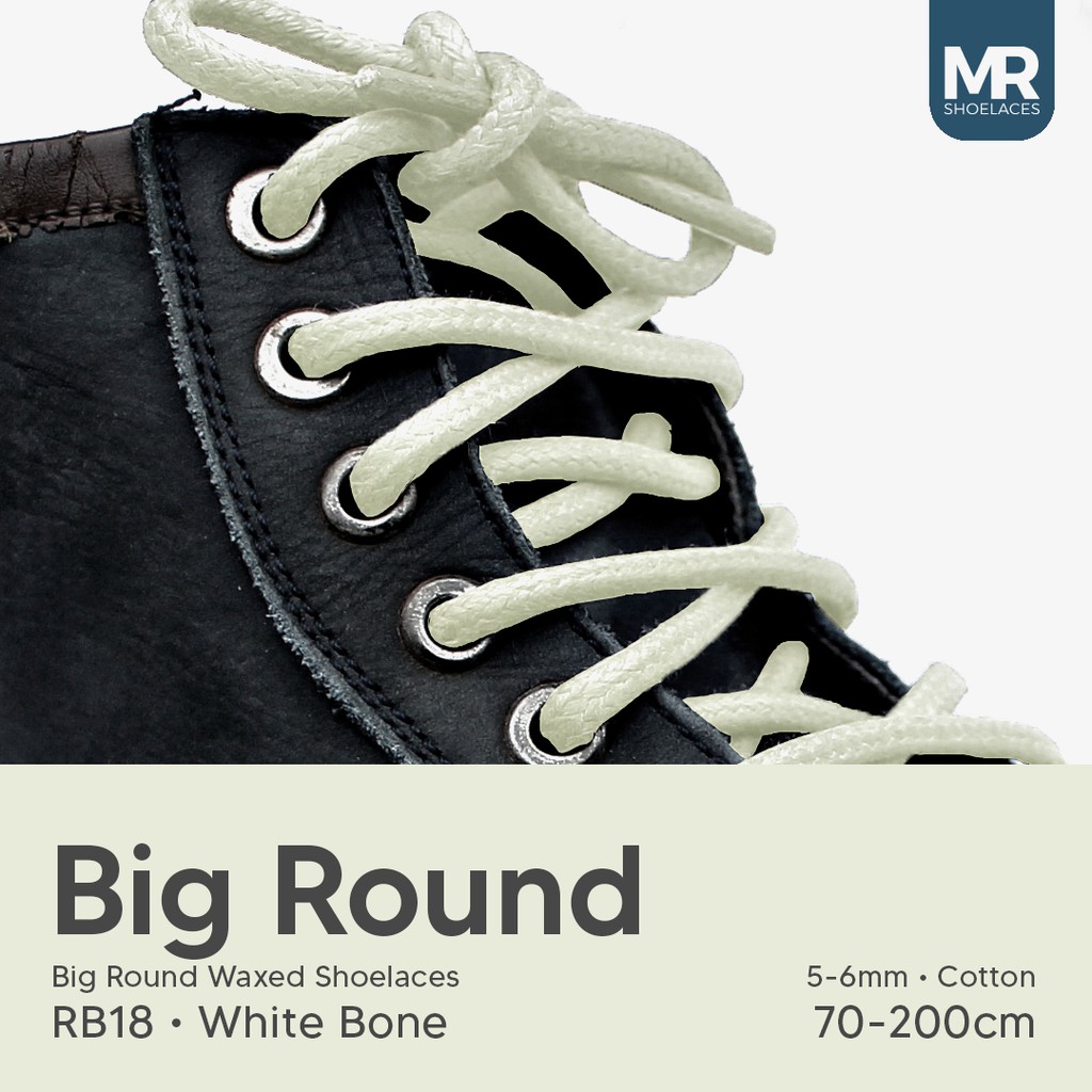 MR Shoelaces RB18 Tali Sepatu Lilin Bulat Besar Putih Tulang (White Bone) 5-6mm Panjang 70cm 80cm 90cm 100cm 120cm 150cm 180cm 200cm (Round Big Waxed Shoelaces) (Waxed Laces) - Premium Shoelace