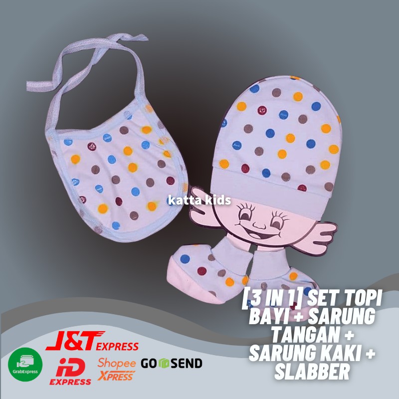 Set Topi Bayi + Sarung Tangan + Sarung Kaki + Slabber Newborn