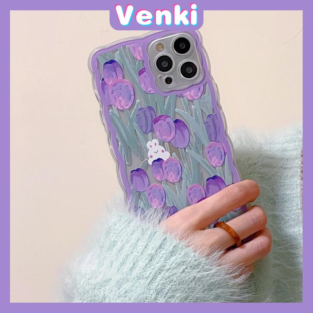 iPhone Case Silicone Soft Case Clear Case Wave Non-Slip Shockproof Camera Full Coverage Protection Purple Tulip For iPhone 13 Pro Max iPhone 12 Pro Max iPhone 11 iPhone 7 Plus