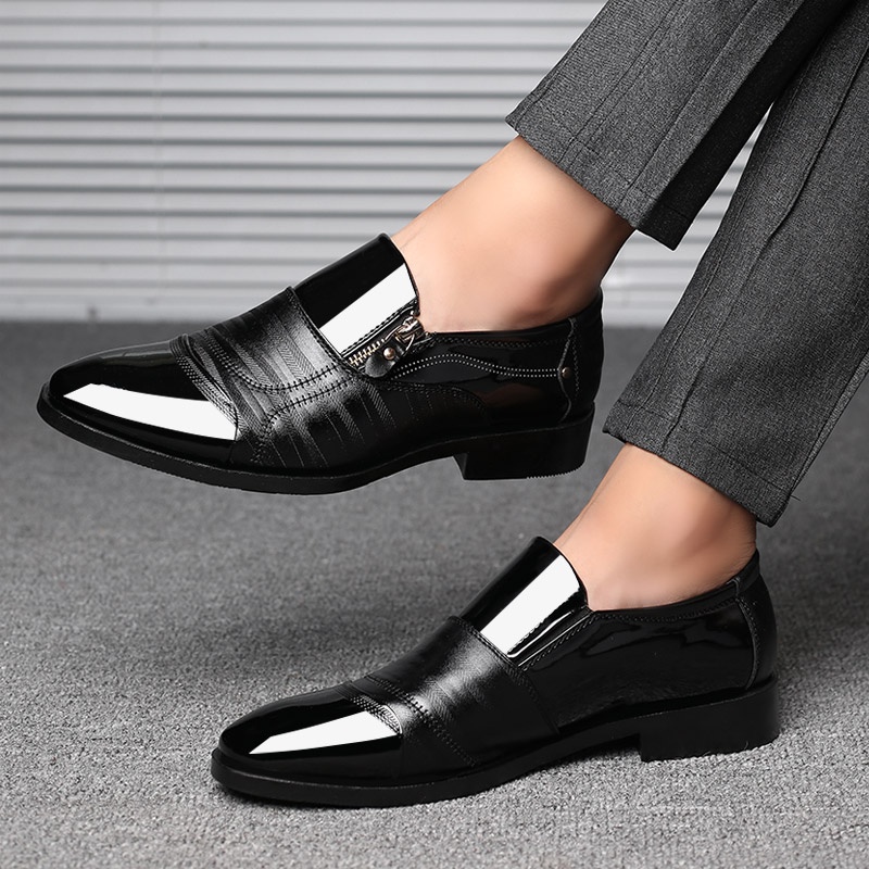 Sepatu Pantofel Pria Pantofel Tanpa Tali Formal Slip On Hitam Sepatu Resleting Fantofel Kerja Kantor Murah Anti Slip 076