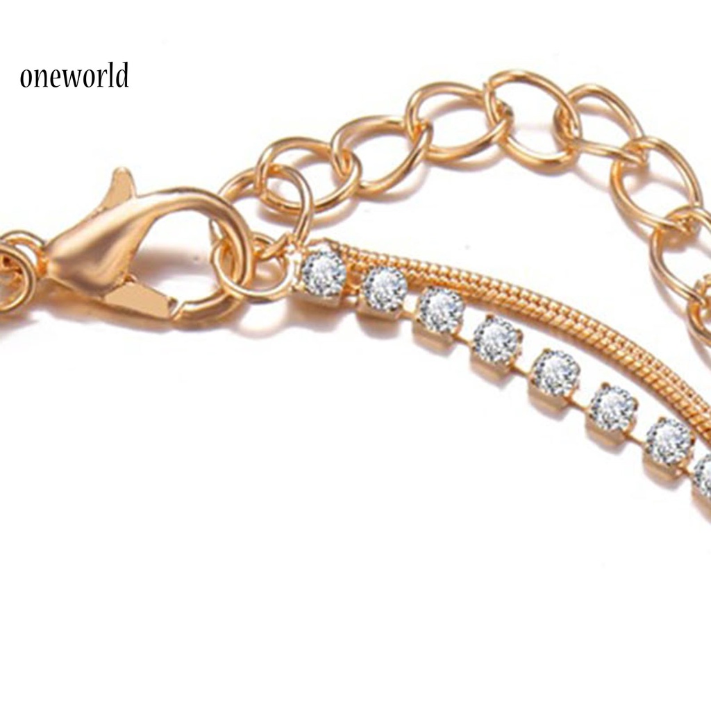 Oneworld Gelang Kaki Wanita Model Rantai Ular Lapis Ganda Bahan Alloy Hias Berlian Imitasi Untuk Pantai