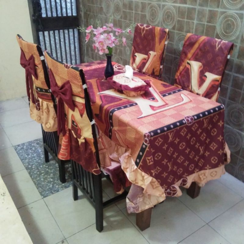 SET MEJA MAKAN COVER KURSI 6