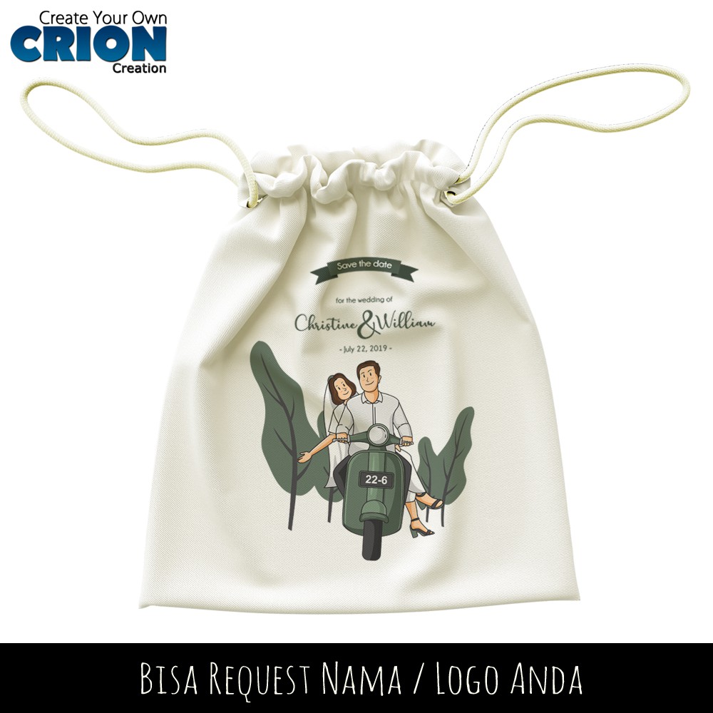 Pouch Serut Bisa Custom - Wedding Vespa - Souvenir/Hadiah - By Crion