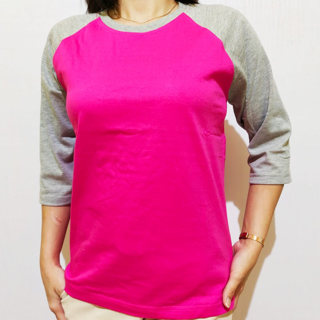 kaos polos reglan pink lengan abu misty 3/4 20 22 S M L XL XXL