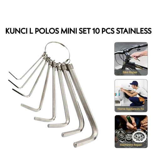 Kunci L Full Set 10pcs Plat Hex Hexagonal Key Wrench Crome 10pcs Short Long Pendek Panjang