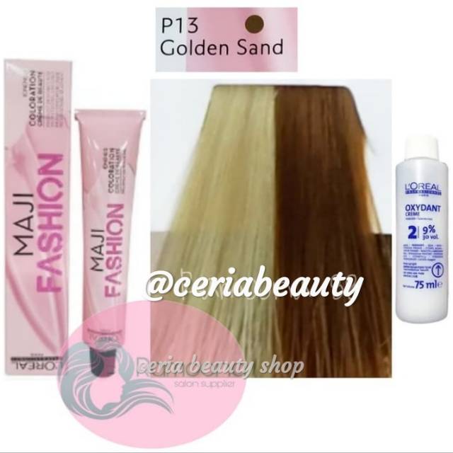 L'oreal Majifashion 13 Golden Sand + Oxydan (1Paket) / Cat Rambut L'oreal