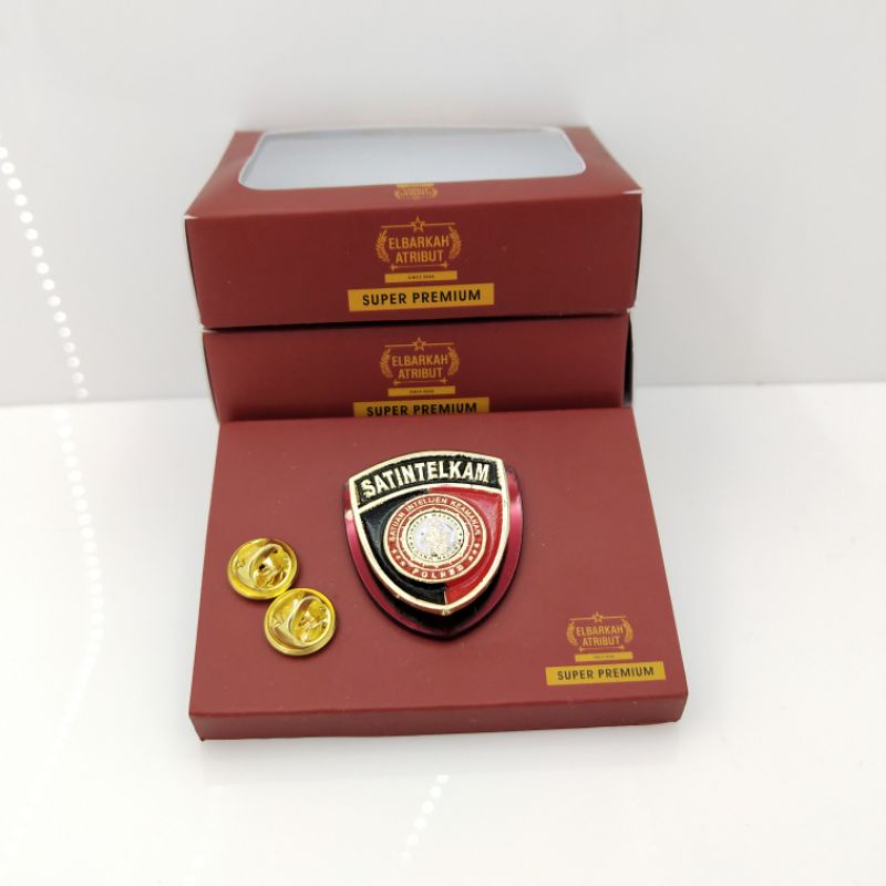 PIN POLRI SATINTELKAM AKRILIK MERAH GOLD PLATED SUPER PREMIUM