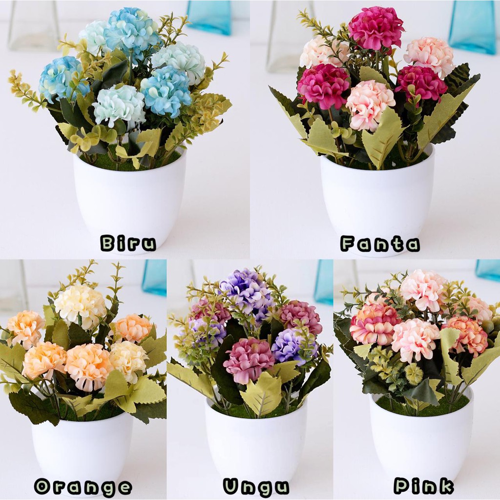 AM619 Bunga plastik / pajangan bunga Artificial / Vas Bulat-1
