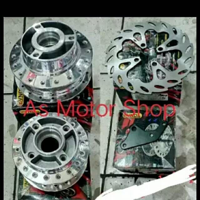 Tromol set depan belakang merek vnd original plus piringan cakram depan dan breket satria fu150