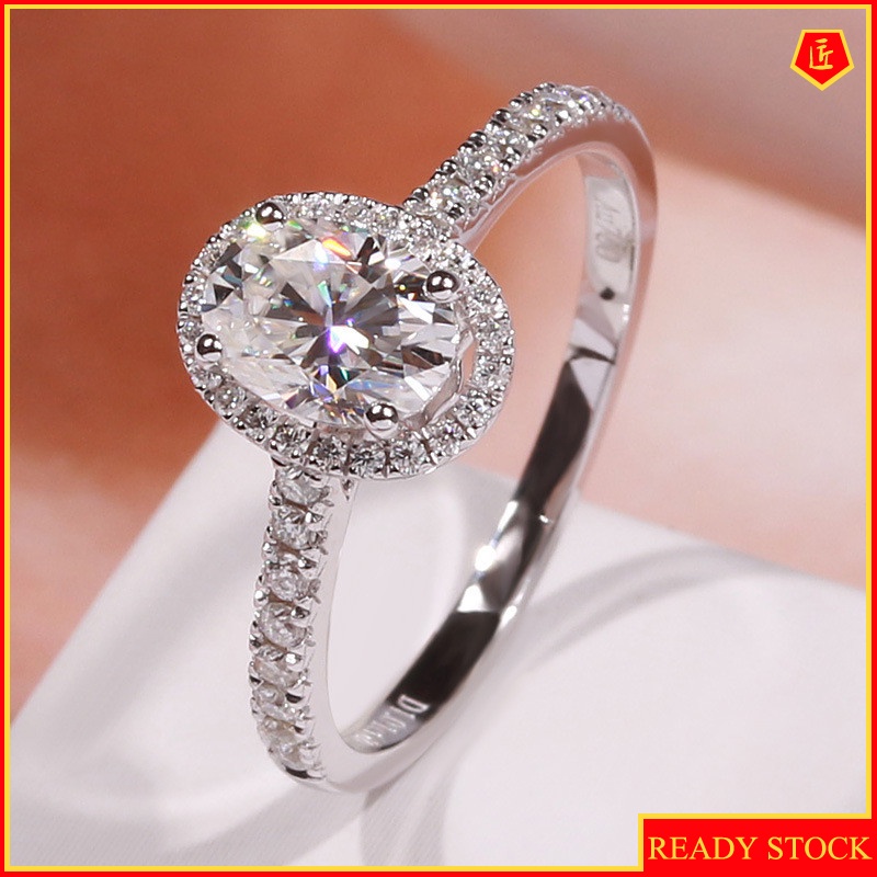 [Ready Stock]Graceful Fashion Micro-Inlaid Oval Moissanite Open Ring for Women