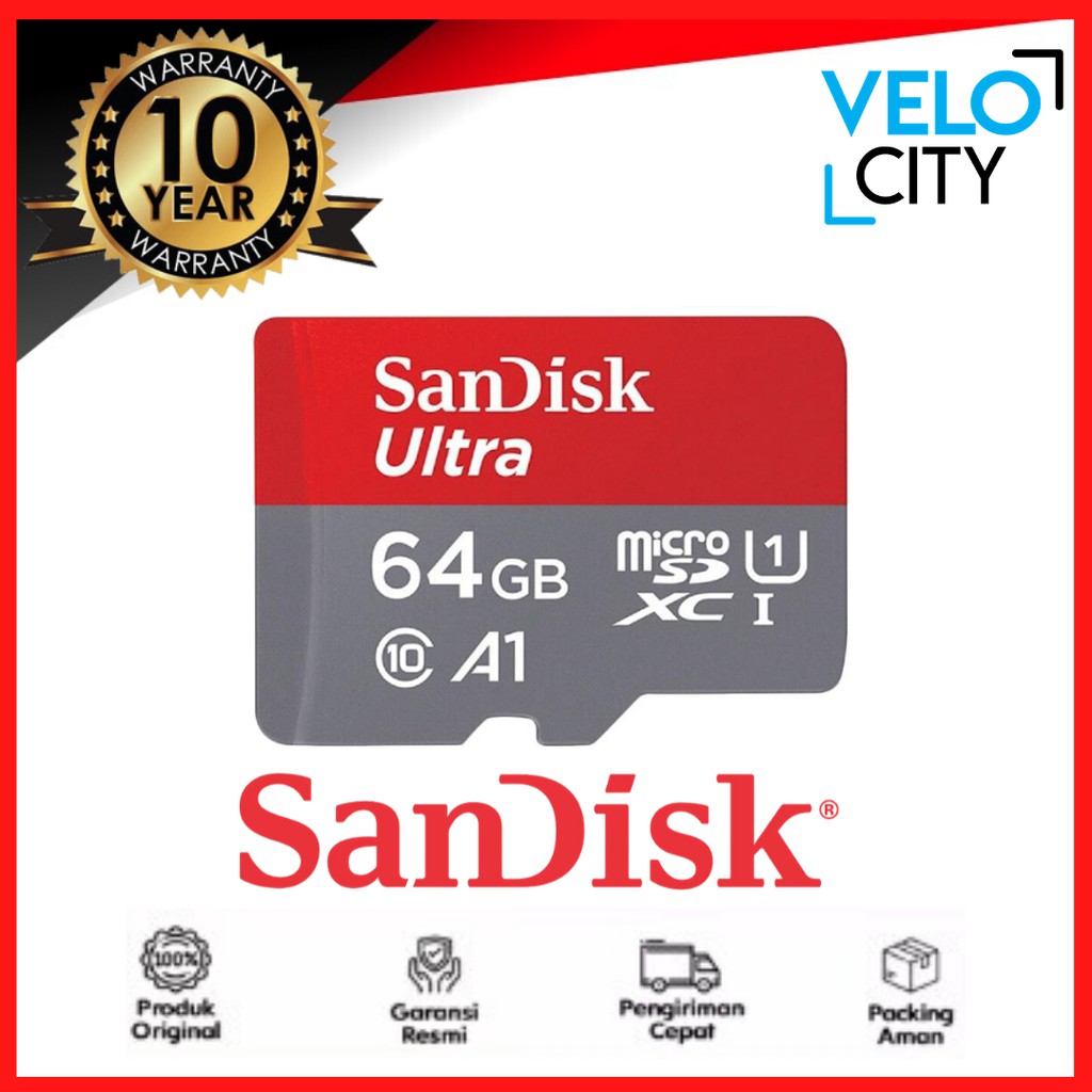 Memory Card Micro SD Sandisk 64Gb Class10 120mbps A1 NA Sandisk Original