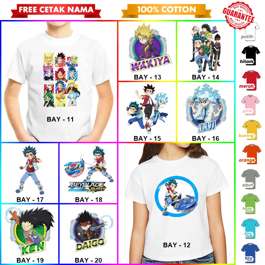 [FREE NAMA!!] Baju Kaos ANAK DAN DEWASA BEYBLADE BANYAK MOTIF