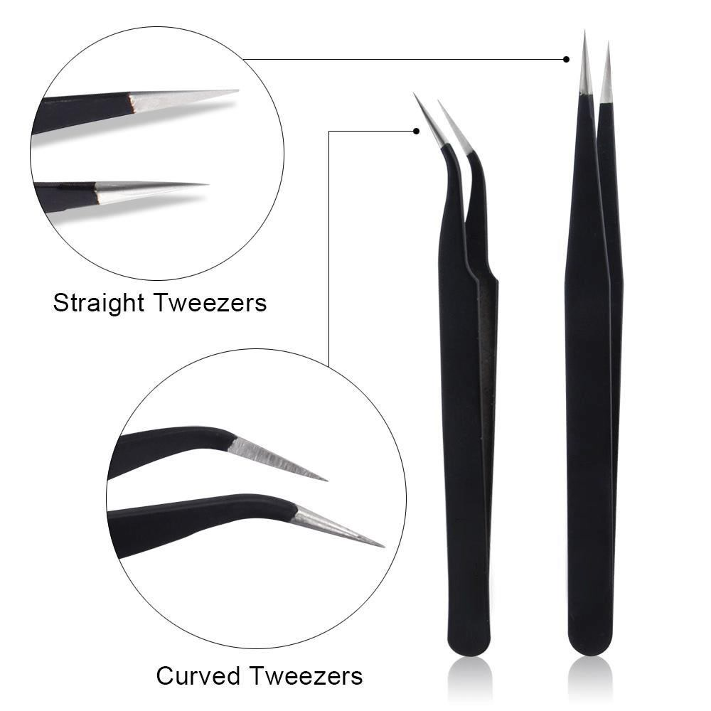 (Stock) Pinset Lurus / Bengkok Anti Statis Bahan Stainless Steel Untuk Aplikator Berlian Imitasi / Nail Art