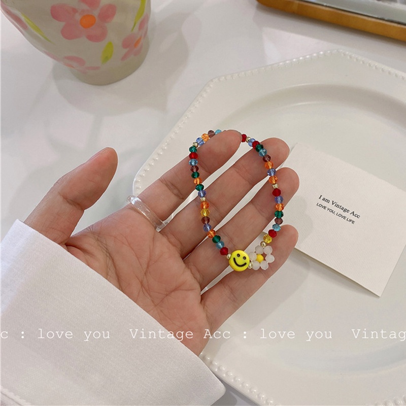 Korea Smiley Daisy Bracelet Necklace Color Flower Crystal Beaded Jewelry