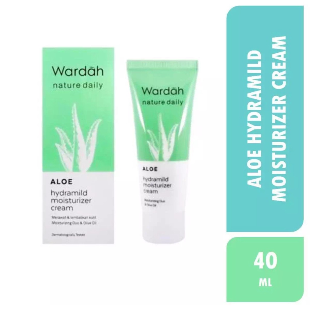 Wardah Nature Daily Aloe Hydramild Moisturizer 40 ml - Pelembab Wajah - Moisturizing - Krim Siang - 