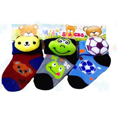 Kaos Kaki Bayi Boneka 3D Samping (laki perempuan,Katun Sapandex,Isi 3 pasang,usia 0 6 bulan,1 tahun)