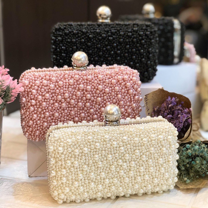 Tas Pesta RACHEL Embellished Pearl Box Clutch