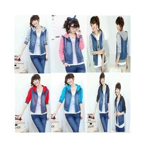 Jaket Hoodie Cewek Jeans Combination My Trend