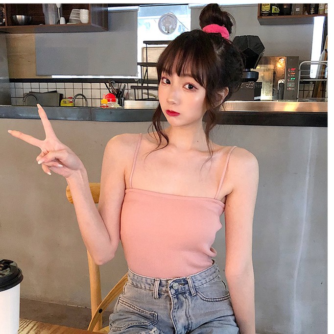 Korean Tank top rajut polos crop top kain keren