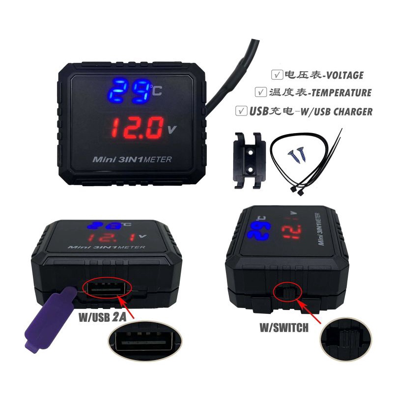 Voltmeter X-case 3 in 1 + USB Charger Universal