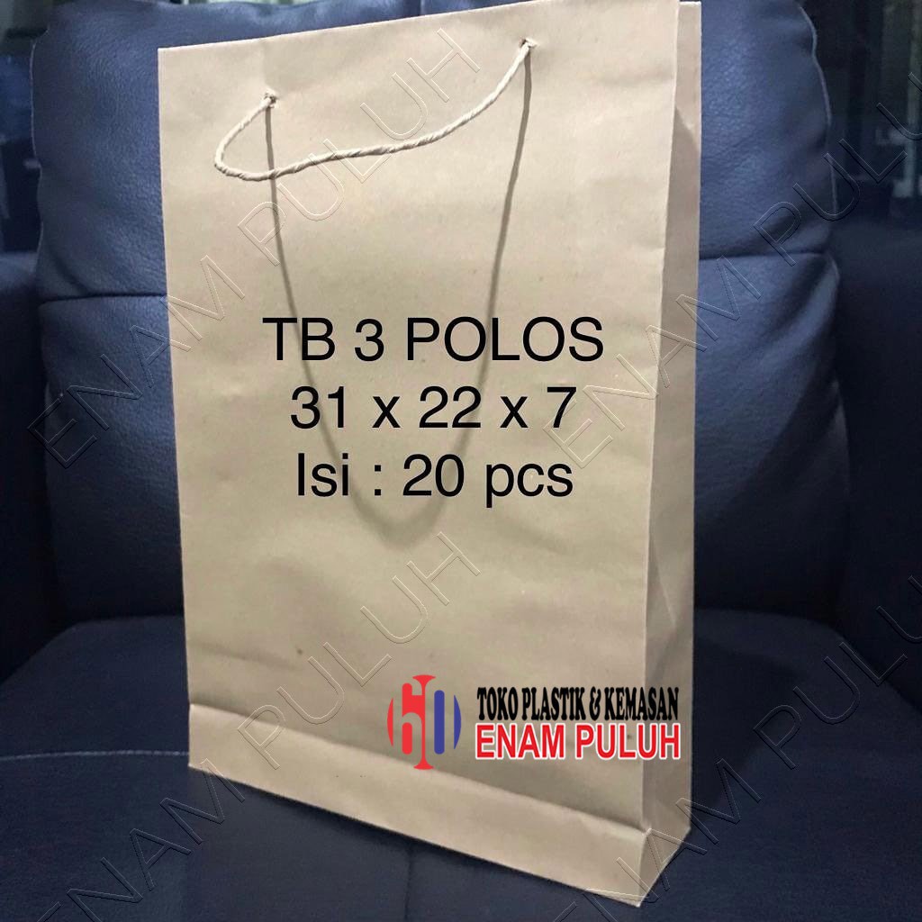 

Tas kertas paper bag Tb3 polos brown kraft paper coklat isi 20 goodie bag murah