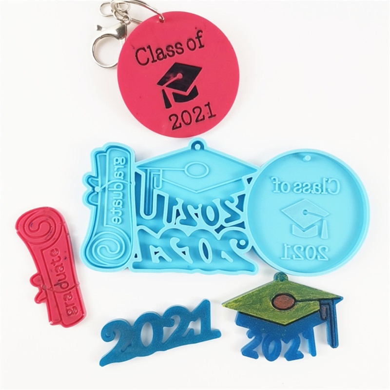 SIY  Glossy 2021 Graduation Keychain Epoxy Resin Mold Silicone Mould DIY Crafts Tool