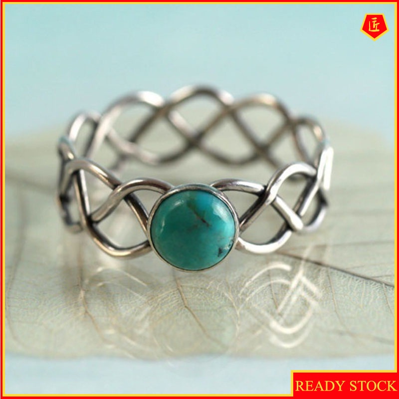 [Ready Stock]Turquoise Twist Ring Female Creative 14K Gold