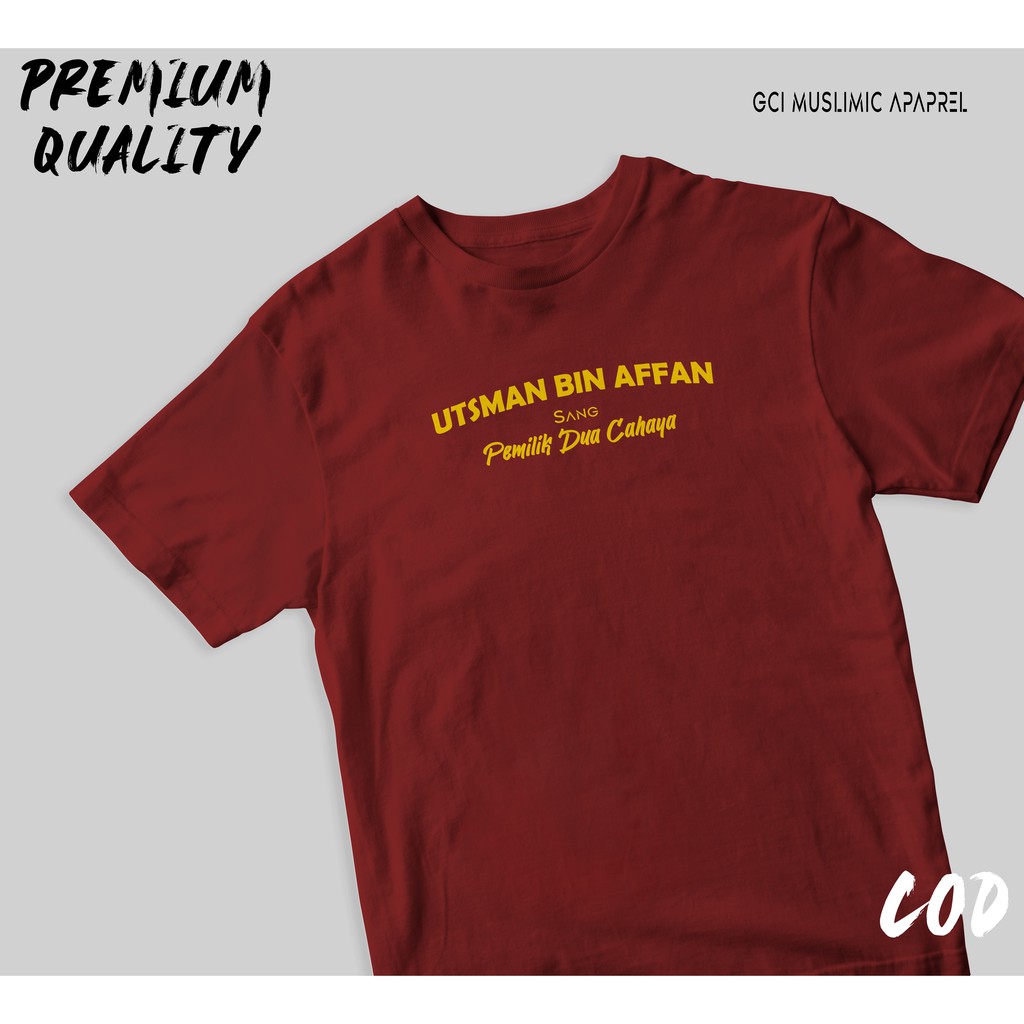 Baju Kaos Dakwah Lengan Pendek Pria Muslim Premium Quality - Utsman Bin Affan