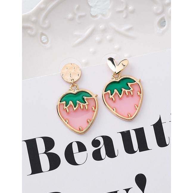 LRC Anting Tusuk Fashion 925 Silver Needle Love Cup Strawberry Translucent Fruit Earrings F81344