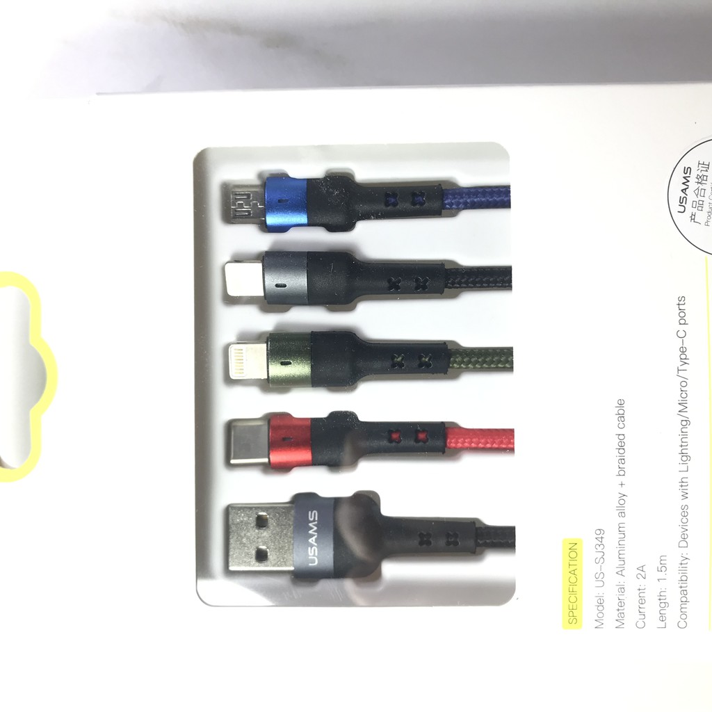 Kabel 4in1 Usams Double Lightning Iphone Type C and Micro Usb