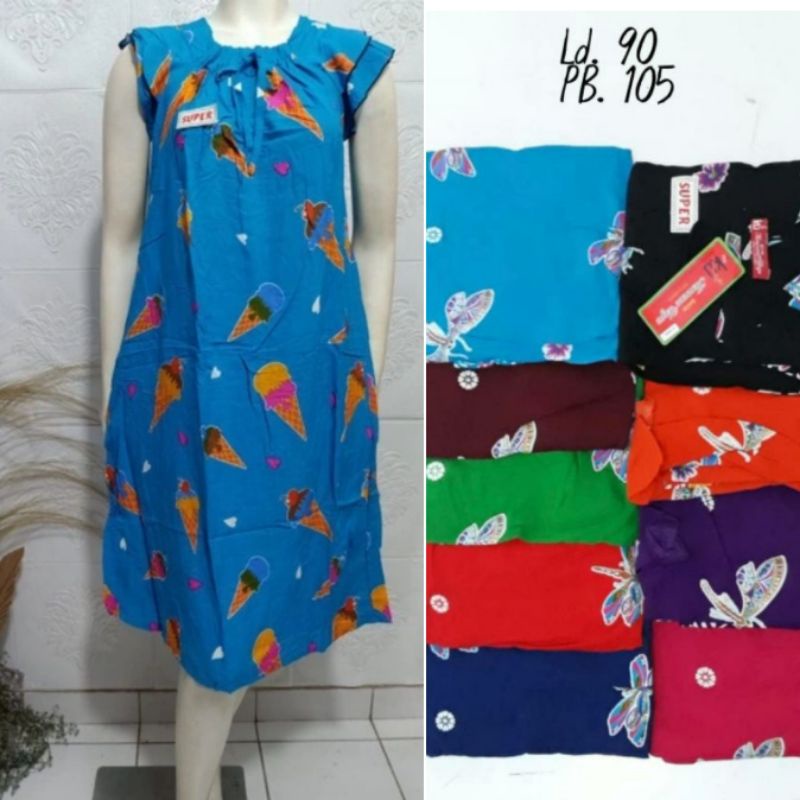 Daster batik kencana ungu model sikak kerah karet dona kum