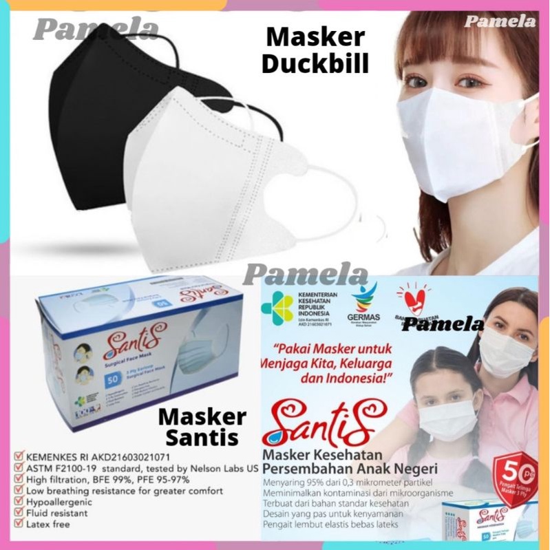 ❤ PAMELA ❤Masker Duckbill Dewasa dan Santis Earloop Headloop