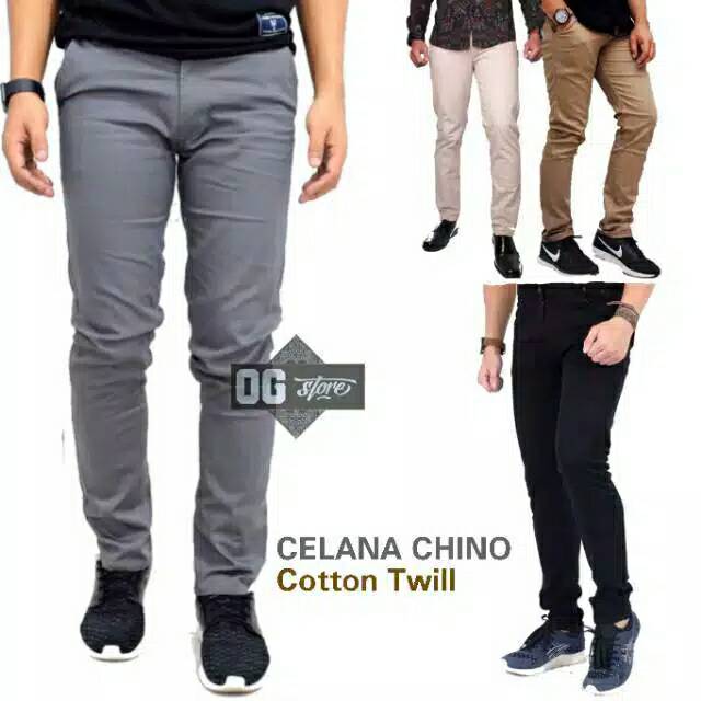  Celana  panjang chino  pria slimfit bahan katun warna  abu  