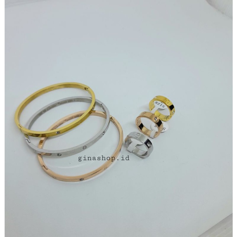 Gelang Titanium Wanita Anti karat Fashion Korea Permata Lapis Emas