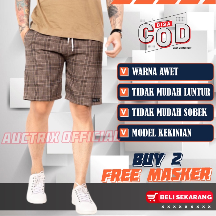 Celana Tartan Pendek Pria Dewasa Distro Pinggang Rib Karet