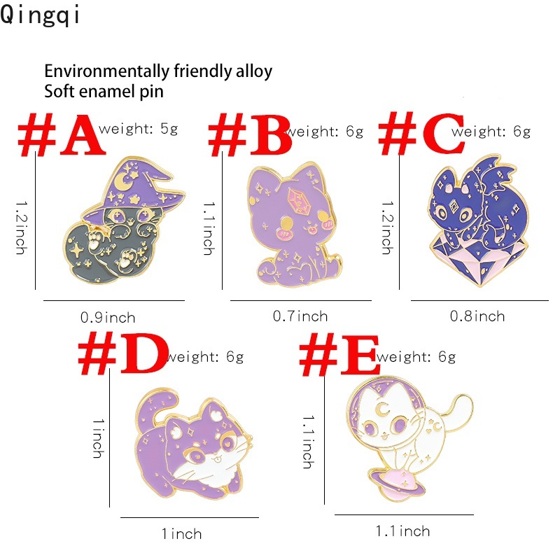Bros Pin Enamel Desain Kartun Kucing Sihir Bulan Bintang Kristal Untuk Kerah Kemeja Topi Tas