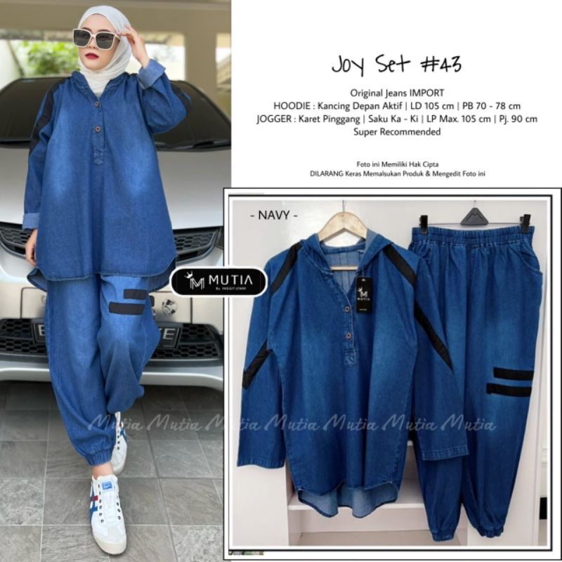 JOY SET #43 BY MUTIA / ONE SET JEANS WANITA / Setelan hoodie bahan jeans muslimah LD105