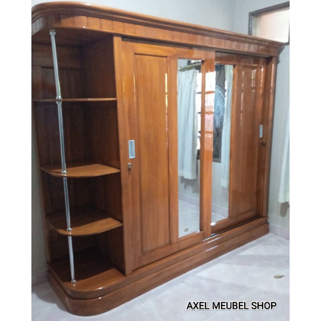 Lemari jati pintu 4 sliding minimalis (knockdown)