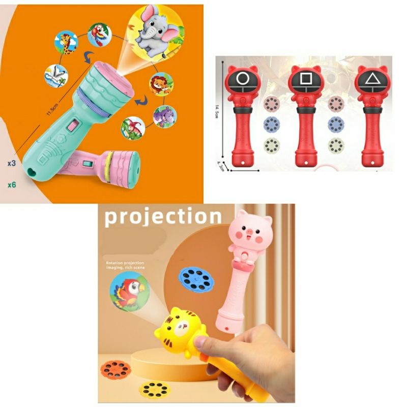 Mainan Proyektor Senter Gambar Flashlight Projection Torch Lamp Theater Story Book Anak Early Education Animal Baby Kid Toy Night Sleeping