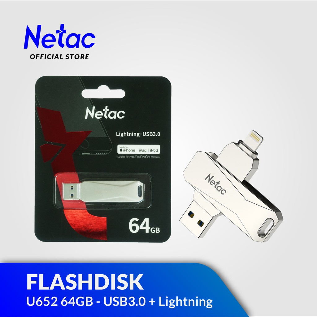 Netac Flashdisk U652 64GB USB 3.0 With Lightning Original