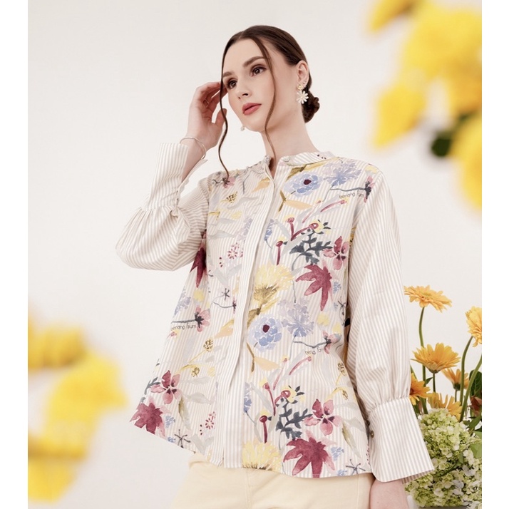 Mandarin Collar Shirt Romantic Garden Size S Benang Jarum Buttonscraves