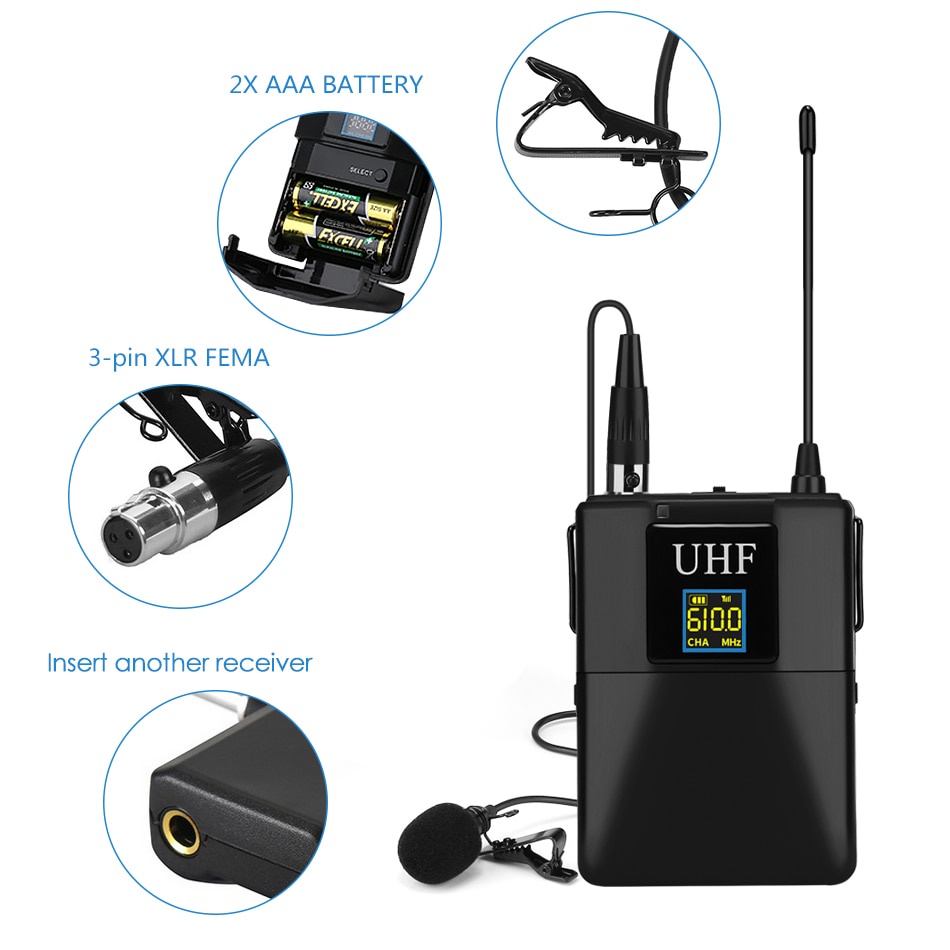 Mic Wireless Lavalier Lapel Microphone System Podcast Live - MC0001 - Black