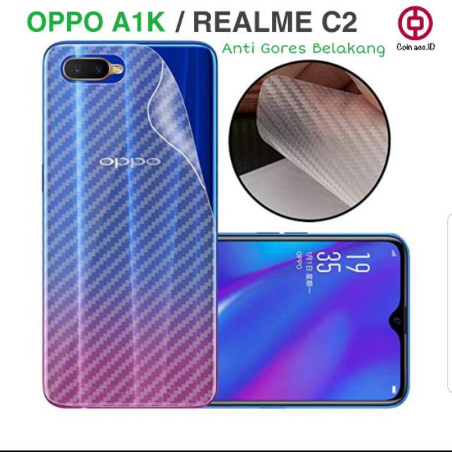 CARBON BACK SKIN 3D protector REALME C2 / OPPO A1K - anti gores pelindung belakang garskin