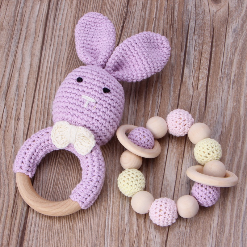 Mary 2Pcs / Set Mainan Teether Bayi Bentuk Kelinci Bahan Kayu