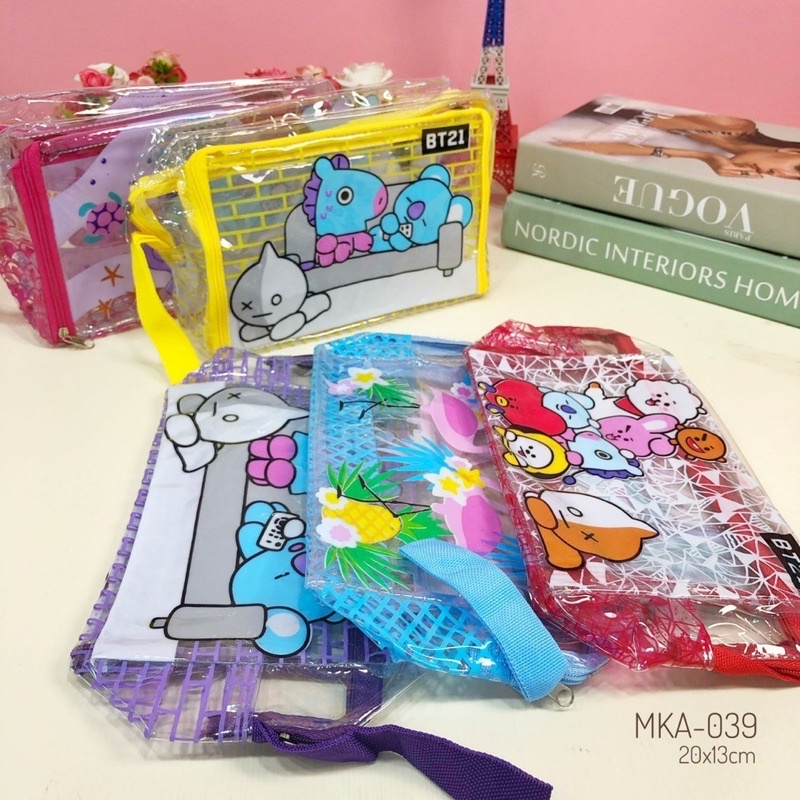 dompet kosmetik mika kantong depan mkdep besar tempat pensil bening pouch waterproof