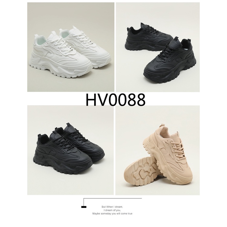 HELIVA GABE Sneakers Sepatu Polos Tali Sol 6cm Tinggi Bahan Kulit HV0088 Original Brand