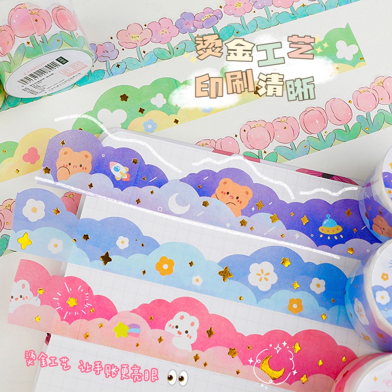 Stiker Tape Washi Motif Awan Bronzing Warna-Warni Gaya Korea Untuk Dekorasi