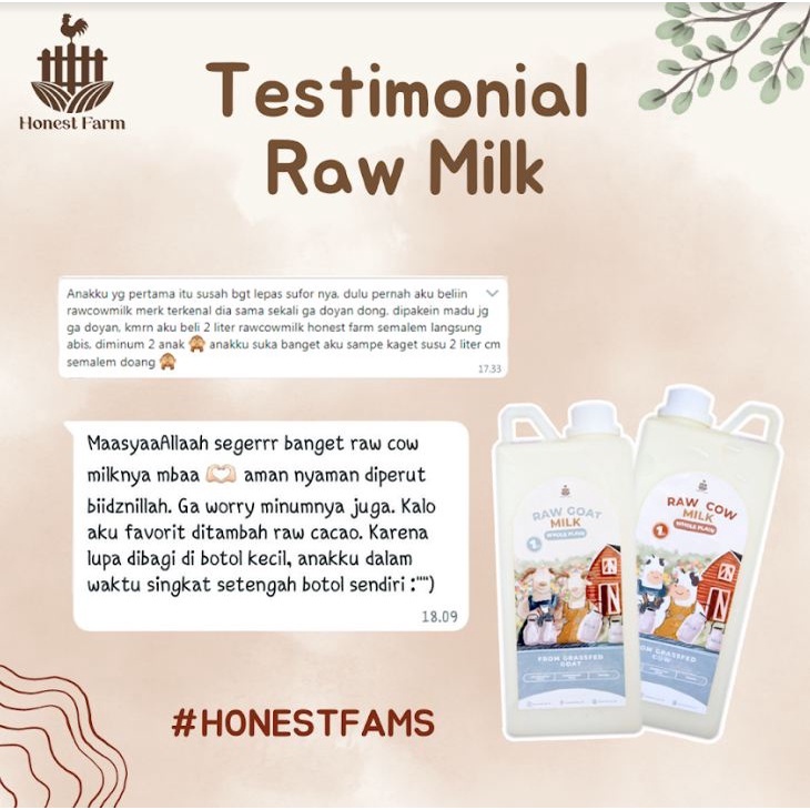 HONEST FARM - GRASFEED RAW COW MILK/RAW GOAT MILK