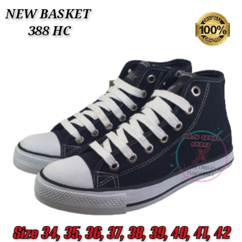 NEW BASKET 388 HC TINGGI RESLETING - SEPATU BOOT HITAM PUTIH / SEPATU SEKOLAH HITAM PUTIH RESLETING / SEPATU NEW BASKET TINGGI HITAM PUTIH